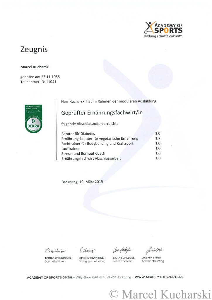 Ernährungsfachwirt ausgezeichnet marcel kucharski in Cottbus personal training